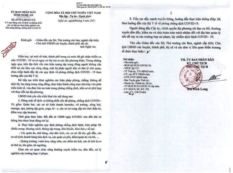 Nghệ An: Tạm dừng các hoạt động dịch vụ không thiết yếu