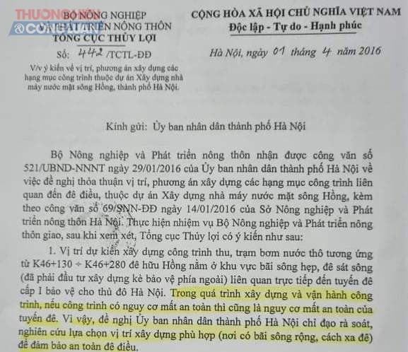 Văn bản của cảnh báo gửi UBND TP Hà Nội