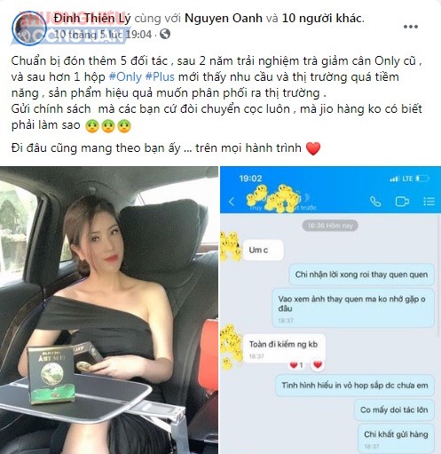 Facebook Boss Đinh Thiên Lý quảng cáo, bán sản phẩm giảm cân Only Plus Sen Trà.