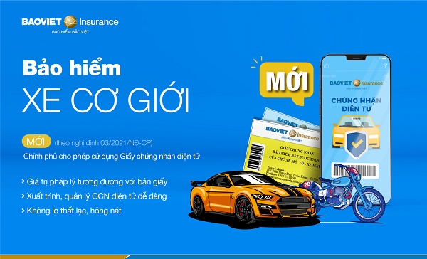 Giấy chứng nhận điện tử của Bảo Việt chính thức được đưa vào sử dụng cho các khách hàng mua bảo hiểm trách nhiệm dân sự bắt buộc với ô tô, xe máy của bảo hiểm Bảo Việt