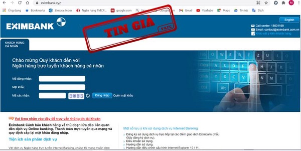 Website giả mạo trang tin của Ngân hàng TMCP Xuất nhập khẩu Việt Nam (