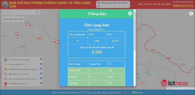 Lạng Sơn: Ra mắt bản đồ Covid-19 theo dõi tình hình dịch Covid-19 theo thời gian thực