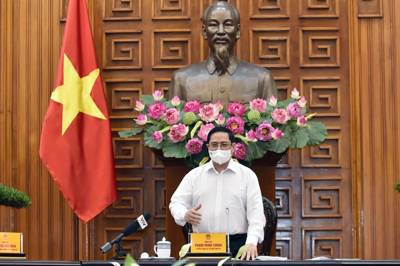 Thủ tướng Chính phủ Phạm Minh Chính phát biểu tại cuộc họp của Thường trực Chính phủ về phòng chống COVID-19