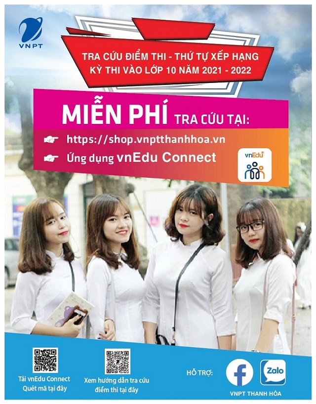 VNPT Thanh Hóa cung cấp dịch vụ miễn phí xem kết quả điểm thi tuyển sinh vào lớp 10 THPT