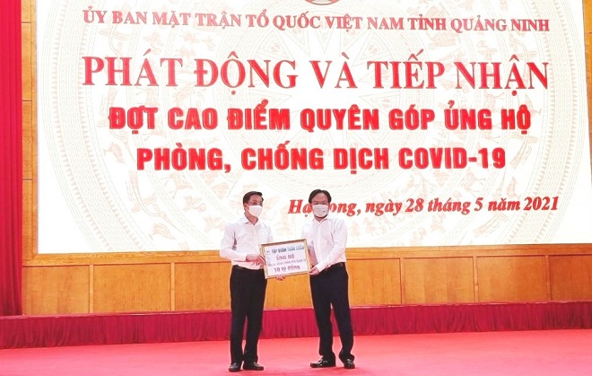 Tập đoàn Tuần Châu ủng hộ 10 tỷ đồng tại lễ phát động và tiếp nhận đợt cao điểm quyên góp ủng hộ phòng, chống dịch Covid-19 trên địa bàn tỉnh Quảng Ninh ngày 28/5