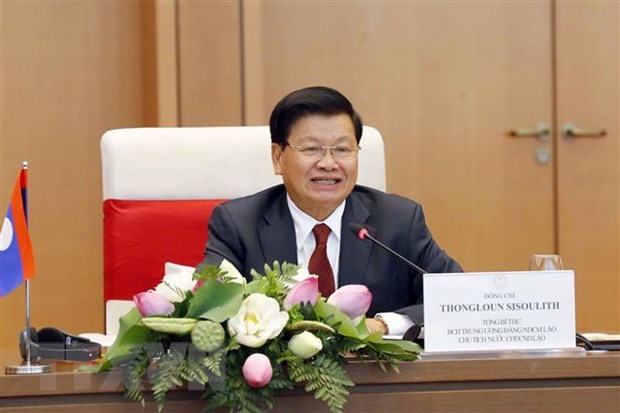 Tổng Bí thư, Chủ tịch nước Lào Thongloun Sisoulith phát biểu. (Ảnh: Doãn Tấn/TTXVN)
