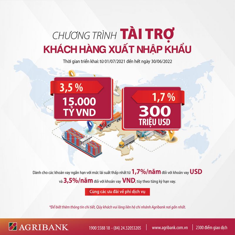 Agribank dành 15.000 tỷ đồng và 300 triệu USD vốn ưu đãi tài trợ khách hàng xuất nhập khẩu