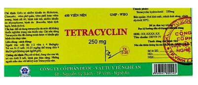 Nhãn sản phẩm thuốc Viên nén TETRACYCLIN 250mg
