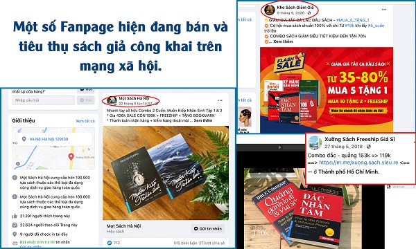 Một số Fanpage hiện đang bán và tiêu thụ sách giả công khai trên mạng xã hội
