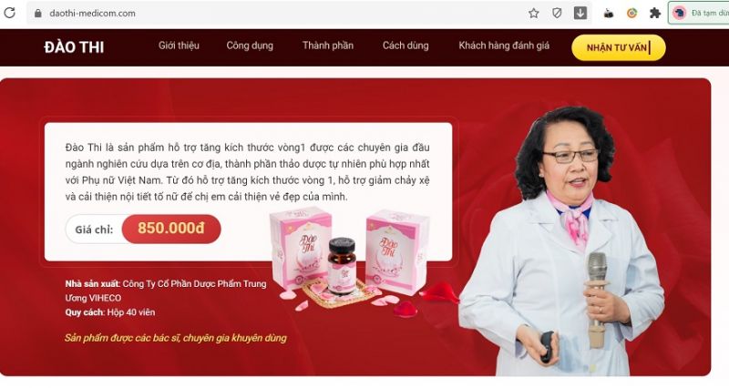 Đơn vị bán hàng sản phẩm Đào Thi sử dụng hình ảnh, tên tuổi của những chuyên gia, bác sĩ từng làm trong ngành y tế để quảng cáo cho sản phẩm