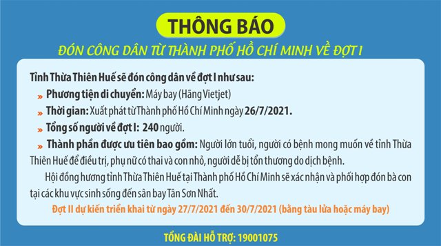 Huế: Đăng ký hơn 10.000 người về từ TP Hồ Chí Minh, xét duyệt chỉ được 240 (đợt 1)