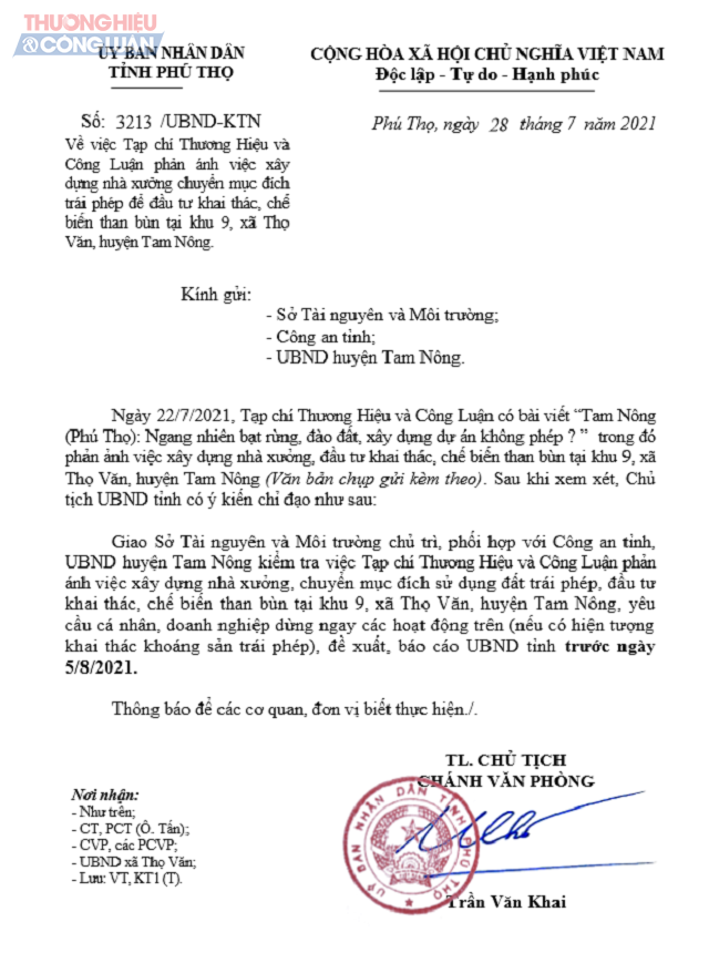Chủ tịch UBND tỉnh Phú Thọ chỉ đạo làm rõ thông tin xây dựng nhà xưởng, chuyển đổi mục đích trái phép tại khu 9 xã Thọ Văn.