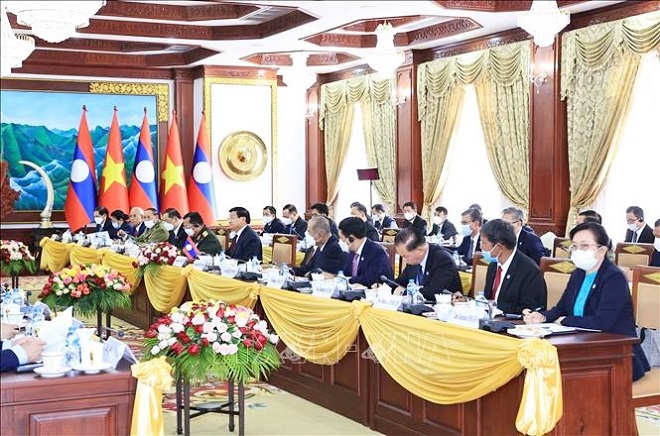 Tổng Bí thư, Chủ tịch nước Lào Thongloun Sisoulith tại buổi hội đàm với Chủ tịch nước Nguyễn Xuân Phúc