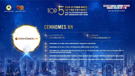 Cenhomes.vn với khoảng 2 triệu căn nhà, 500 dự án lọt Top 5 Đơn vị công nghệ hỗ trợ tốt nhất cho thị trường giao dịch BĐS