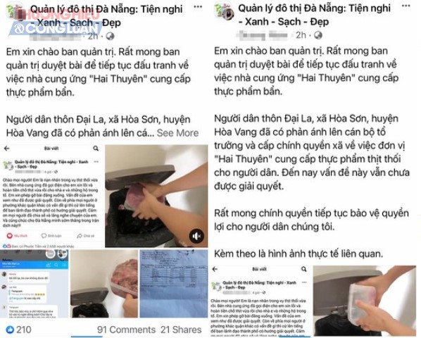 Người d&acirc;n phản &aacute;nh nhận được thịt thối tr&ecirc;n trang facebook &ldquo;Quản l&yacute; đ&ocirc; Đ&agrave; Nẵng: Tiện nghi-Xanh-Sạch-Đẹp&rdquo;