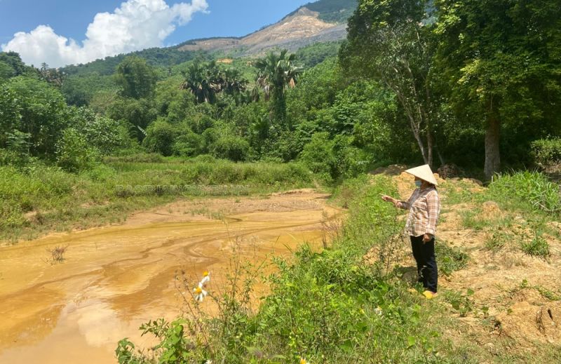 Đất bùn từ bãi thải của Công ty CP Yên Phước chảy xuống vùi lấp ruộng của người dân.