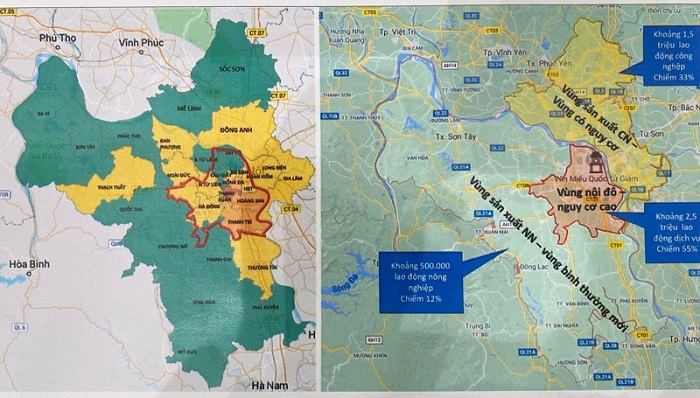 Sơ đồ phương án phân vùng phòng, chống dịch Covid-19 thành phố Hà Nội thực hiện từ ngày 6-9 đến ngày 21-9.