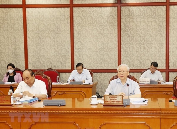 Tổng Bí thư Nguyễn Phú Trọng chủ trì cuộc họp. (Ảnh: Trí Dũng/TTXVN)