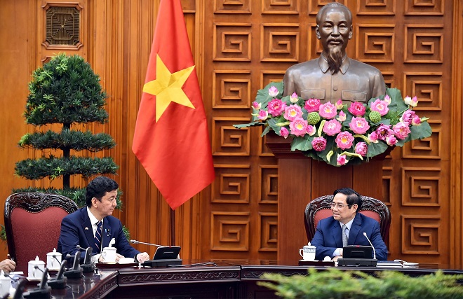 Thủ tướng Phạm Minh Chính khẳng định Đảng, Nhà nước, Chính phủ và nhân dân Việt Nam coi Nhật Bản là một trong những đối tác quan trọng hàng đầu, có độ tin cậy cao trong chính sách đối ngoại của Việt Nam. Ảnh VGP/Nhật Bắc