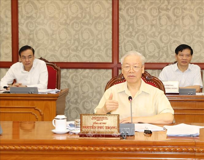 Tổng Bí thư Nguyễn Phú Trọng phát biểu kết luận cuộc họp, sáng 17/9. Ảnh: Trí Dũng/TTXVN