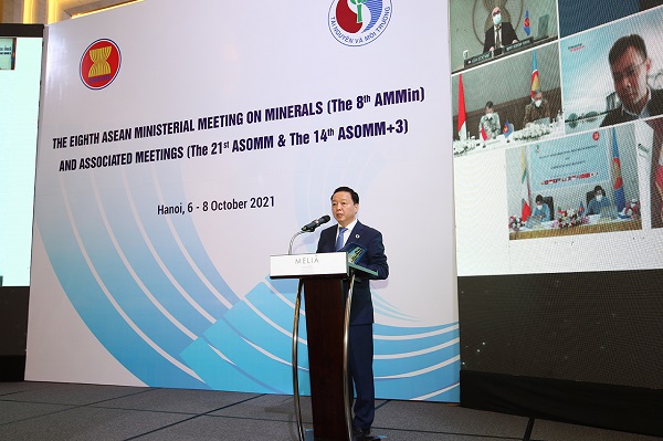 Bộ trưởng Bộ TN&MT Trần Hồng Hà phát biểu tại Hội nghị Bộ trưởng ASEAN về Khoáng sản lần thứ 8 (AMMin 8) (Ảnh: monre.gov.vn)