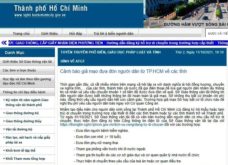 Cảnh báo giả mạo đưa đón người dân từ TP. Hồ Chí Minh về các tỉnh