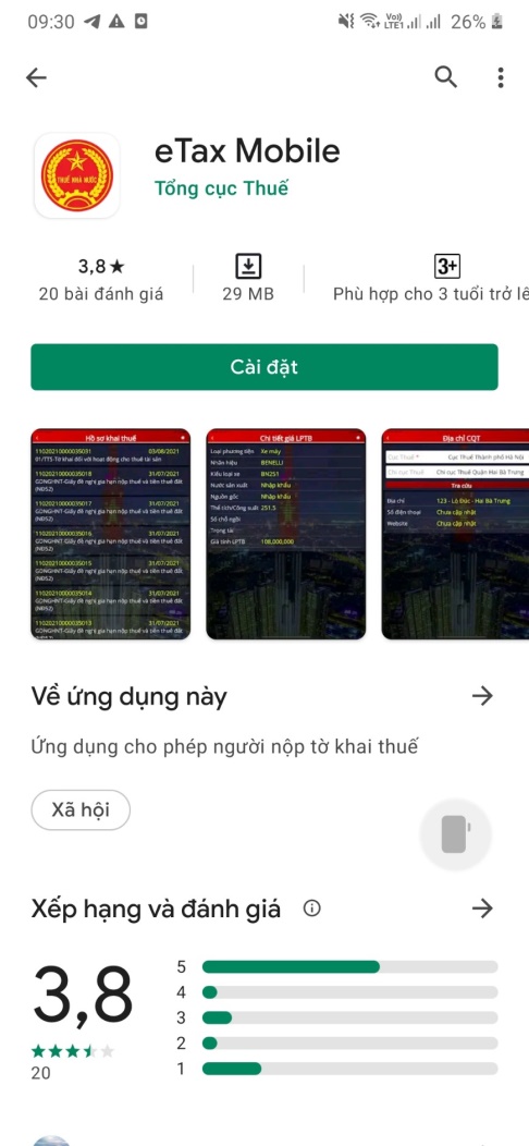 Ứng dụng eTax Mobile V1.0 trên thư viện App store và CH play