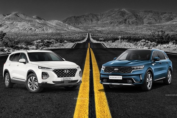Kia Sorento 2021 và Hyundai SantaFe 2021 là 2 mẫu SUV có giá cạnh tranh sát sao