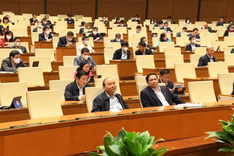 Các đại biểu tham dự phiên họp trực tuyến của Quốc hội tại hội trường Diên Hồng. Ảnh: Quochoi.vn