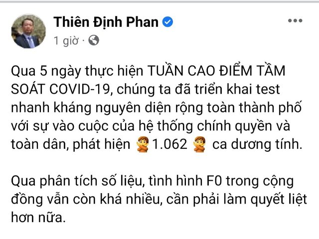 Ông Phan Thiên Định, bí thư Thành uỷ Huế công bố số liệu sau 5 ngày tầm soát Covid-19