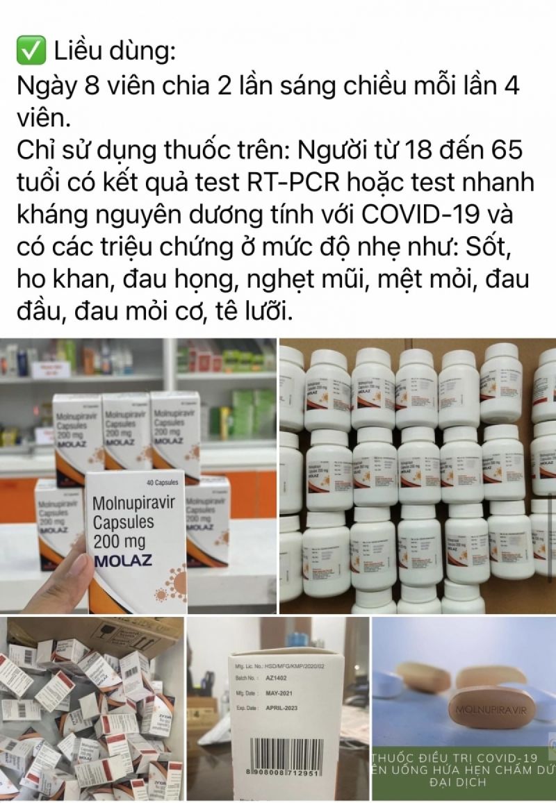 Thuốc Molnupiravir 200mg rao bán trên mạng Facebook.
