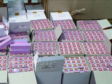 Gần 1.400 thỏi son môi mới không có hóa đơn chứng từ hợp pháp đã bị lực lượng chức năng tại Quảng Bình phát hiện, thu giữ. Ảnh: TTXVN