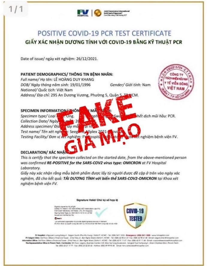 TP. HCM: Thông tin Bệnh viện FV phát hiện ca mắc biến chủng Omicron là sai sự thật