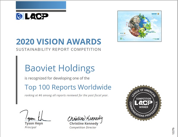 Bảo Việt đạt Top 6/100 Báo cáo tích hợp tốt nhất thế giới do LACP bình chọn