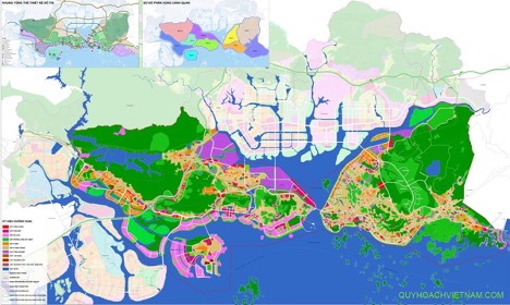 Vùng màu cam là vùng được quy hoạch quỹ đất dân cư mới, tập trung chủ yếu tại vành đai ven biển và khu đô thị mới Cao Xanh – Hà Khánh