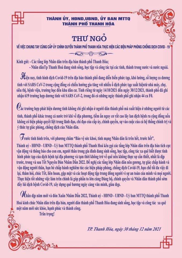 TP. Thanh Hóa khuyến cáo người dân không về quê dịp Tết để phòng chống dịch Covid-19