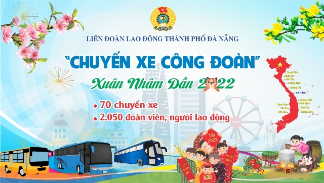 Đà Nẵng hỗ trợ 70 chuyến xe Công đoàn đưa công nhân về quê đón Tết Nhâm Dần 2022