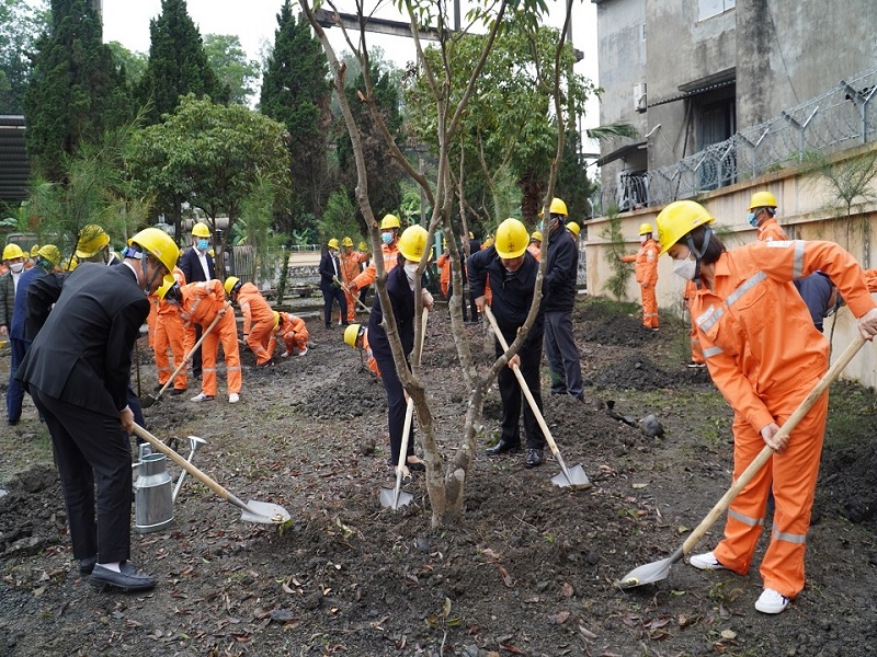 Ông Nguyễn Thanh Tĩnh - Bí thư Đảng ủy, Giám đốc PC Quảng Ninh tham gia hưởng ứng Tết trồng cây Xuân Nhâm Dần năm 2022