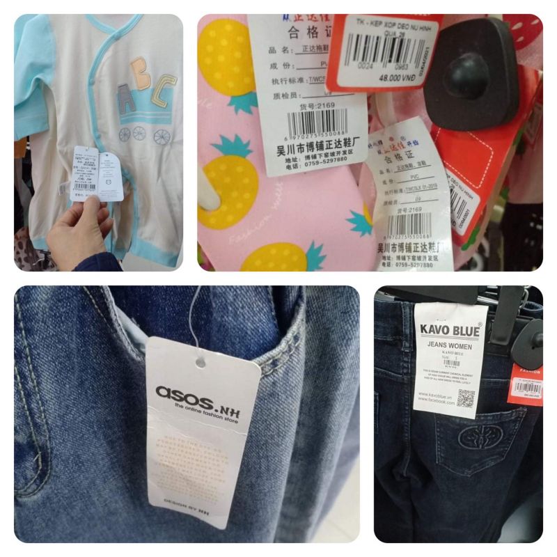 La liệt hàng hóa quần áo không có các thông tin cần thiết cho người tiêu dùng nhận biết La liệt hàng hóa quần áo không có các thông tin cần thiết cho người tiêu dùng nhận biết