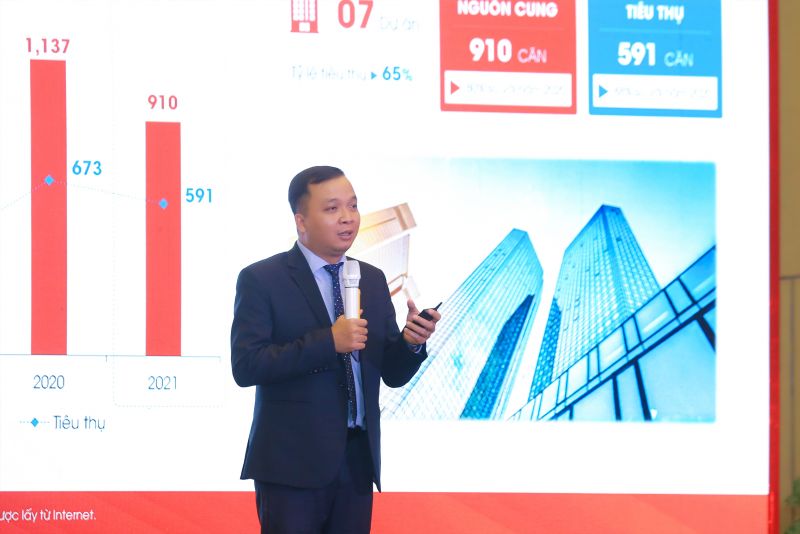 Ông Võ Hồng Thắng - Trưởng phòng R&D DKRA Vietnam trình bày diễn biến thị trường bất động sản Huế - Đà Nẵng - Quảng Nam năm 2021 và dự báo năm 2022