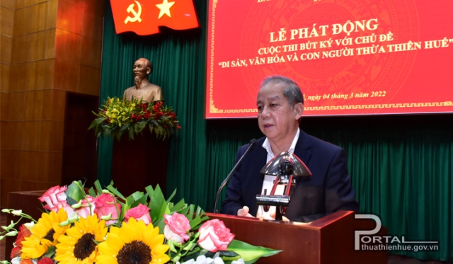 Ông Phan Ngọc Thọ- Phó Bí thư Tỉnh uỷ Thừa Thiên Huế tại lễ phát động cuộc thi bút ký