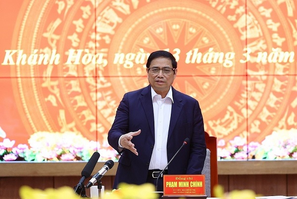 Thủ tướng Phạm Minh Chính phát biểu tại buổi làm việc với lãnh đạo chủ chốt tỉnh Khánh Hòa (Ảnh: TTXVN)