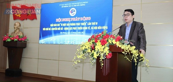 Đồng chí Lê Văn Kiên, PGĐ Sở Thông tin và Truyền thông Hải Phòng phát biểu tại hội nghị