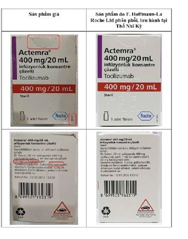 Bộ Y tế cảnh báo thuốc Actemra 400 mg/20 mL chưa cấp phép nhập khẩu, chưa cấp giấy đăng ký lưu hành tại Việt Nam,