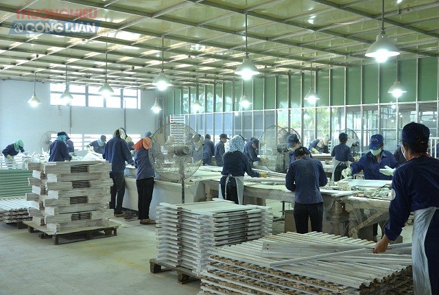 Chế biến đồ gỗ là một trong những ngành giúp cho chỉ số IIP của Bình Định tăng trưởng khá. Trong ảnh: Một góc cơ sở chế biến đồ gỗ của Công ty CP Phú Tài.