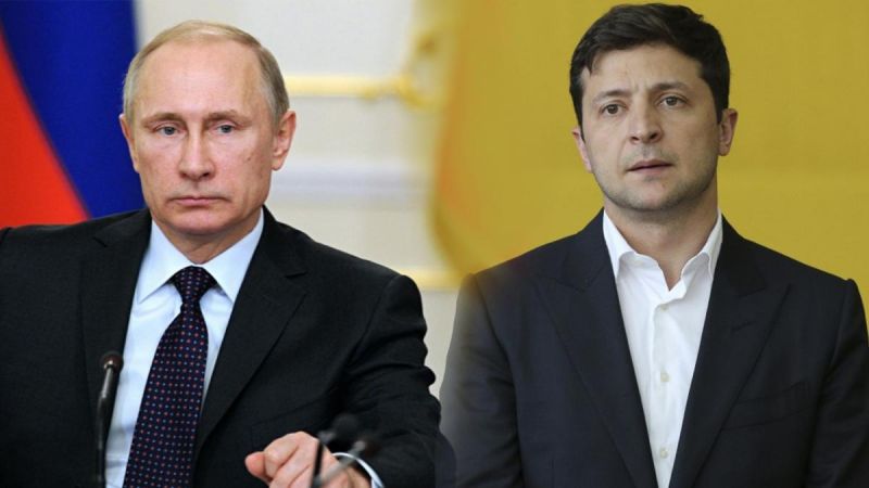Tổng thống Nga Vladimir Putin (trái) và Tổng thống Ukraine Volodymyr Zelensky. Ảnh Unian.info