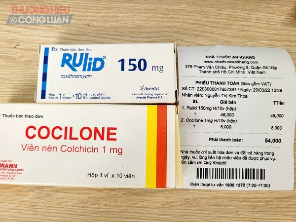 02 loại thuốc Rulid 150mg và Cocilone 1mg được mua từ nhà thuốc An Khang số 278 Phạm Văn Chiêu, phường 9, quận Gò Vấp.