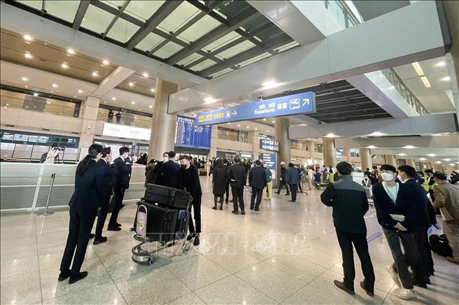 Hoạt động tại sảnh đến Sân bay Quốc tế Incheon đang dần trở lại bình thường như trước đại dịch Covid-19 (Ảnh TTXVN tại Hàn Quốc)