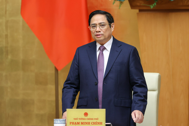 Thủ tướng Phạm Minh Chính phát biểu khai mạc phiên họp Chính phủ thường kỳ tháng 03/2022. Ảnh VGP/Nhật Bắc
