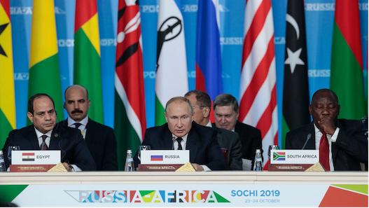 Tổng thống Nga Vladimir Putin và các lãnh đạo Châu Phi trong cuộc họp thượng đỉnh tại Sochi năm 2019. Ảnh Press UZ